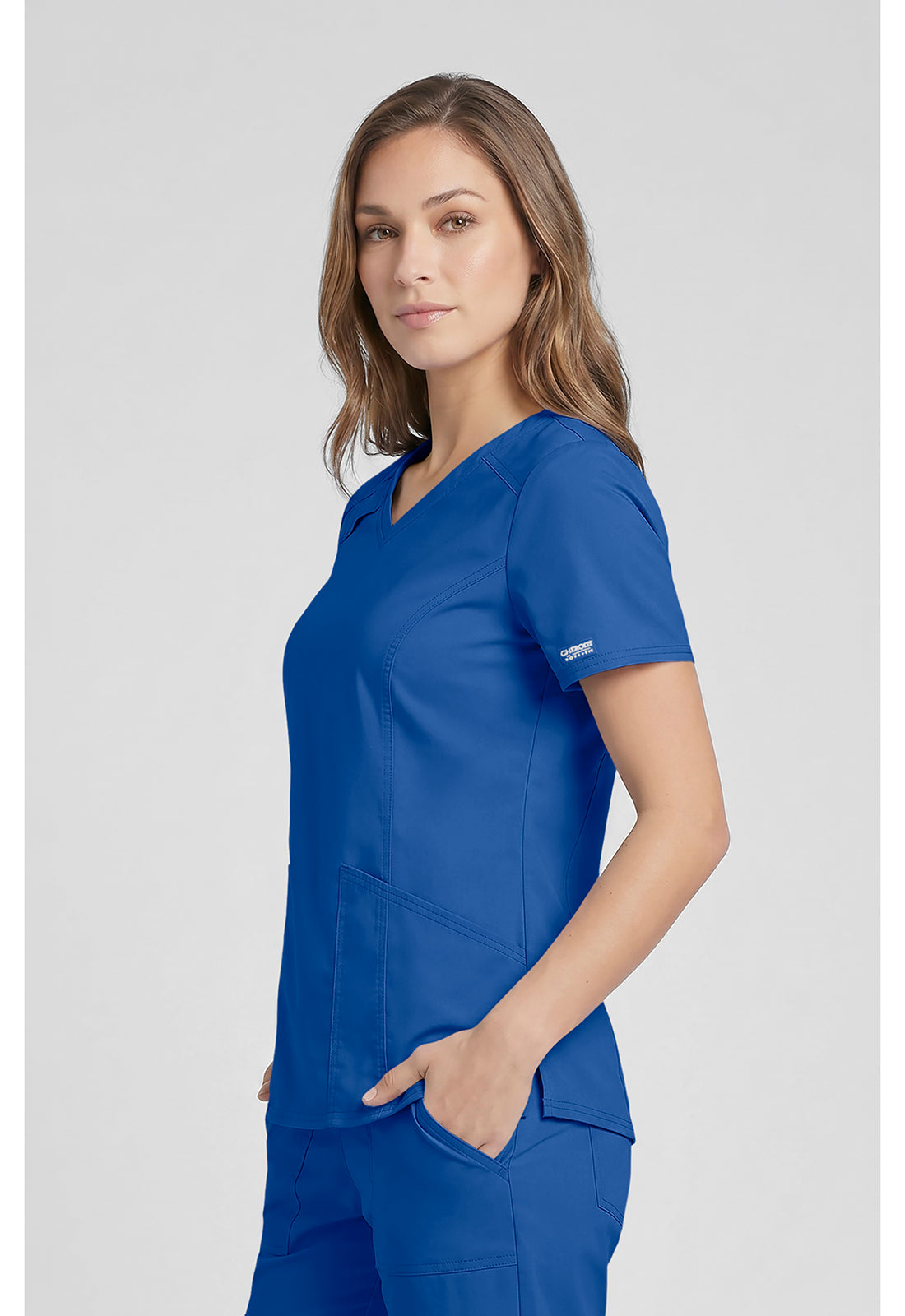 Top met V-hals met prinsessennaden, stethoscooplus en 2-way stretch WWE4710