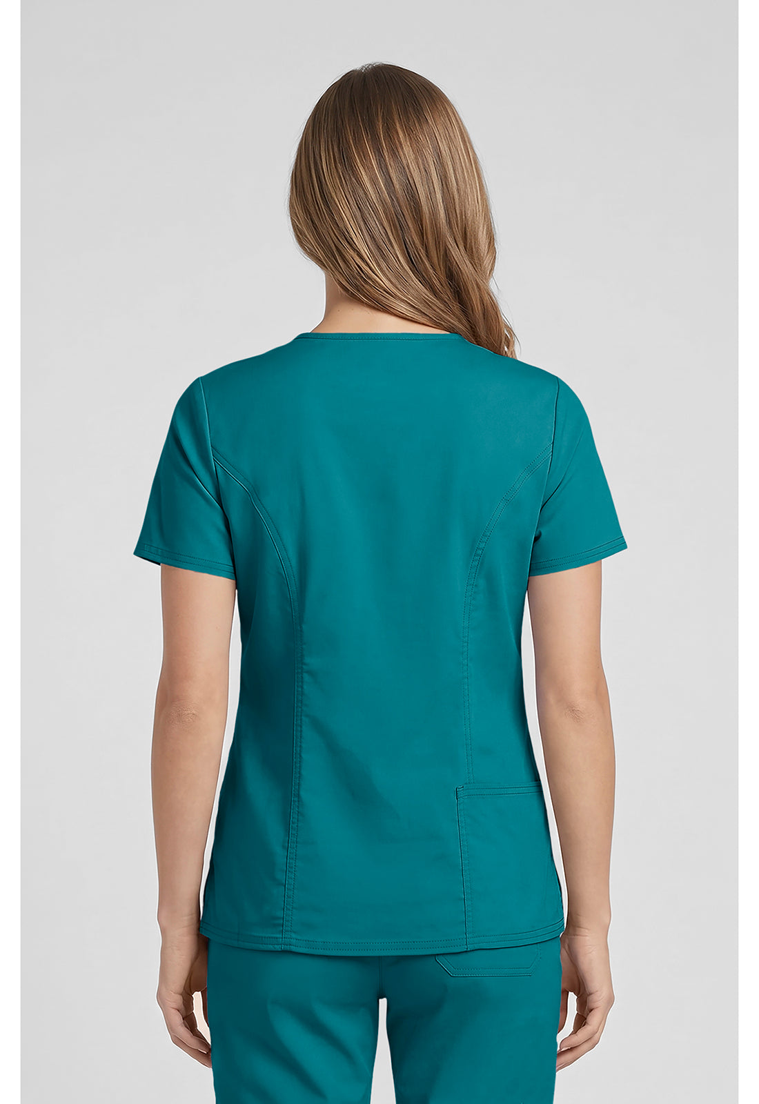 Top met V-hals met prinsessennaden, stethoscooplus en 2-way stretch WWE4710