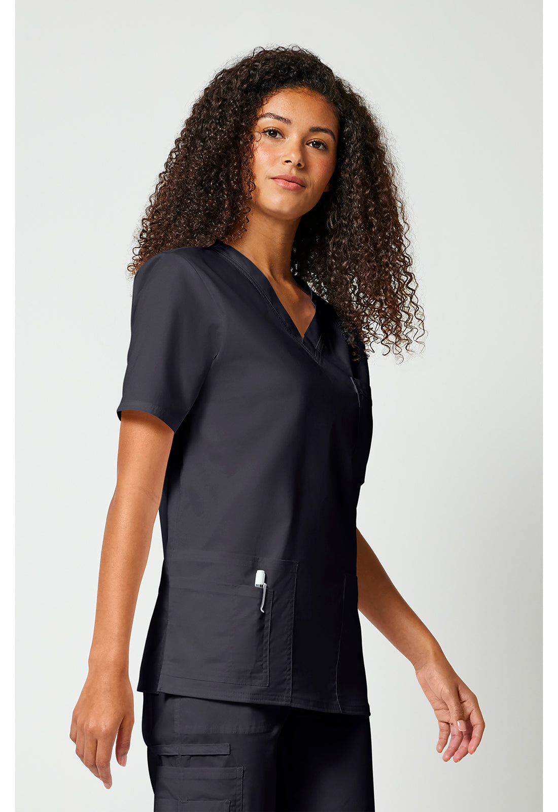 Unisex V-hals top met traditionele pasvorm en 2-way stretch