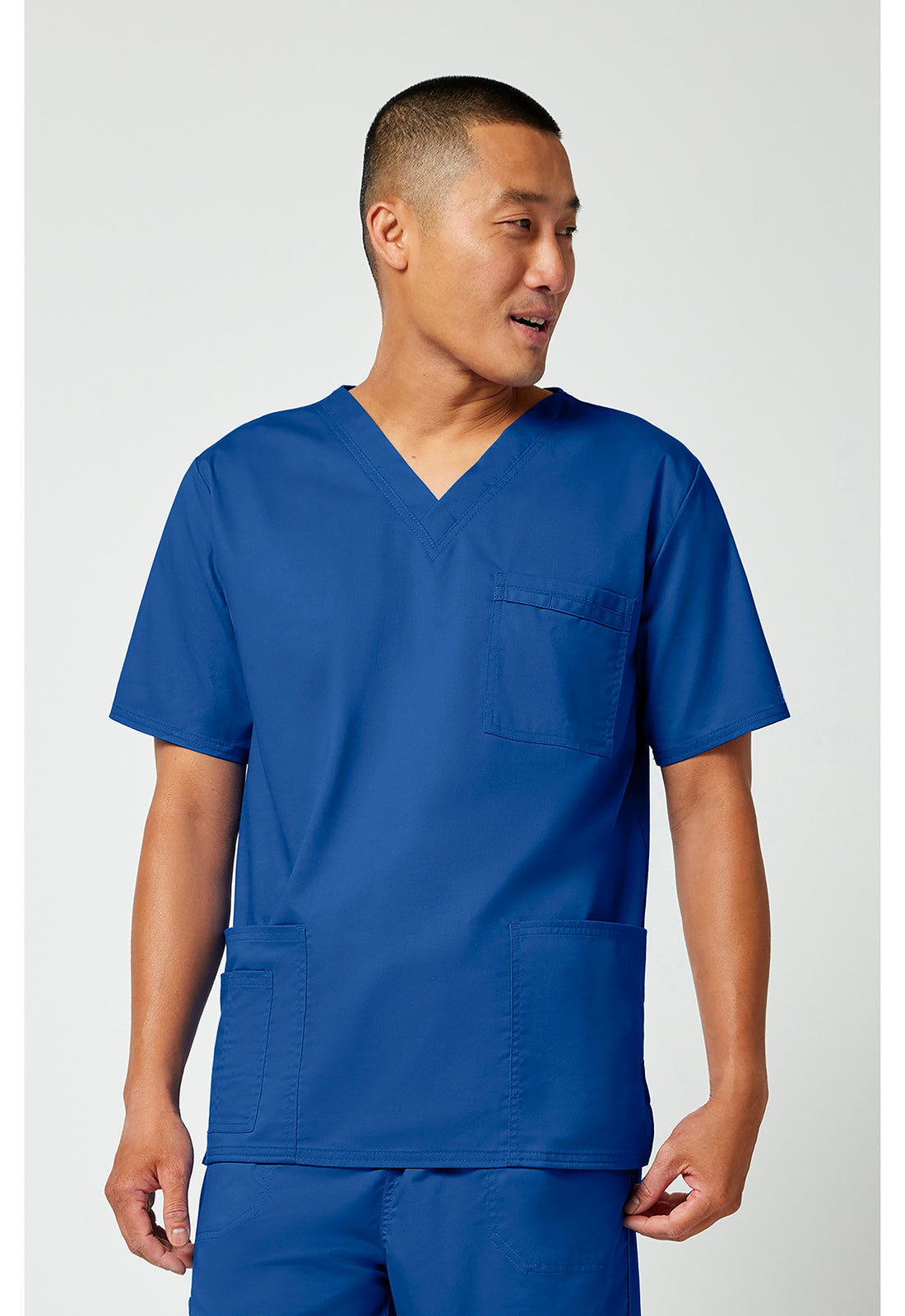 Unisex V-hals top met traditionele pasvorm en 2-way stretch