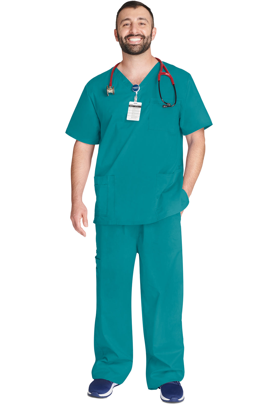 Unisex V-hals top met traditionele pasvorm en 2-way stretch