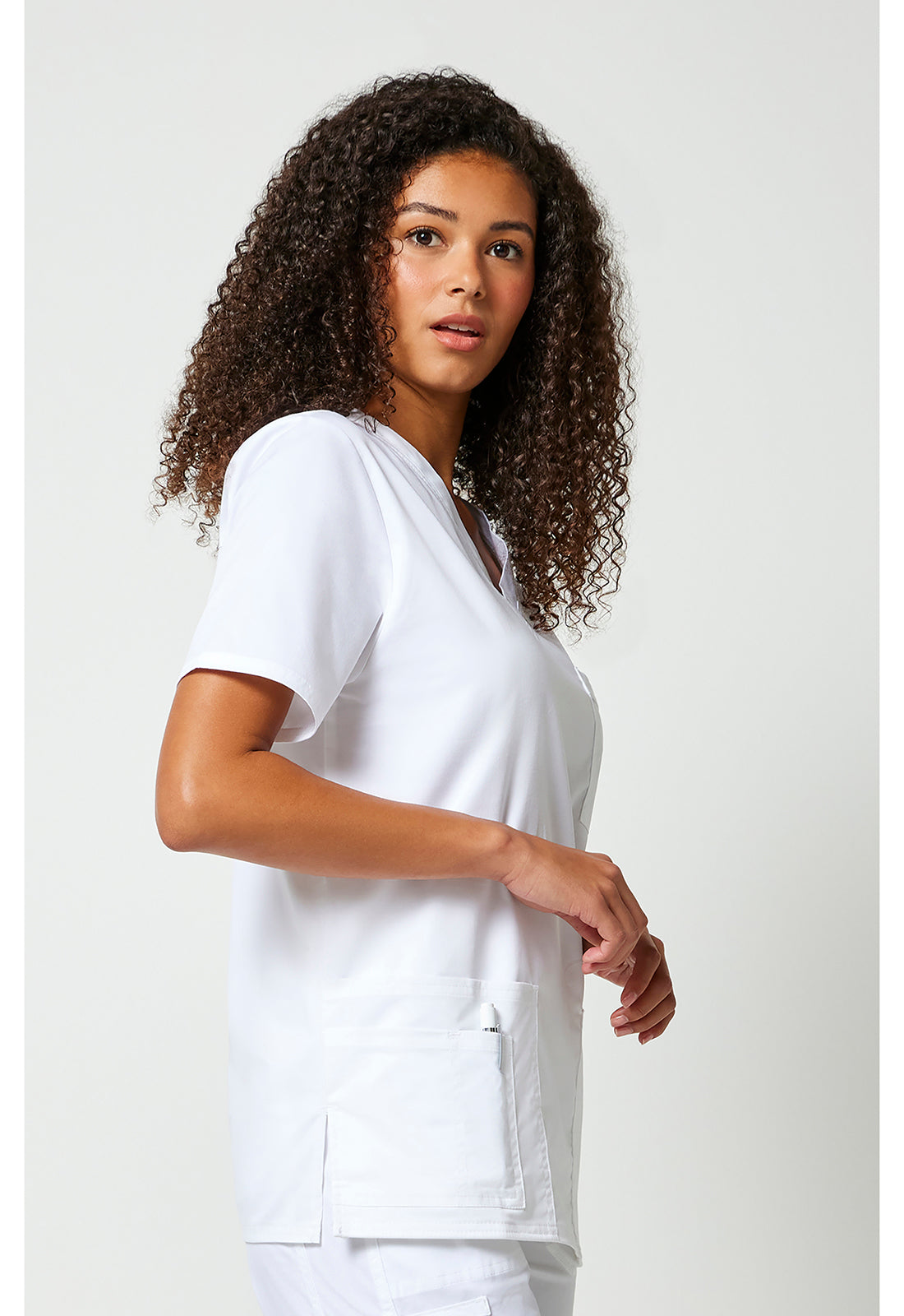 Unisex V-hals top met traditionele pasvorm en 2-way stretch