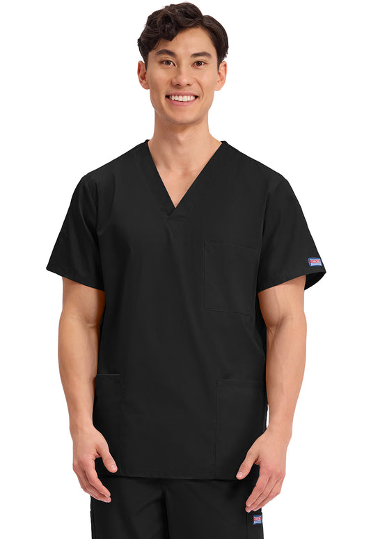 Unisex V-hals top met traditionele pasvorm en borstzak WWE4876