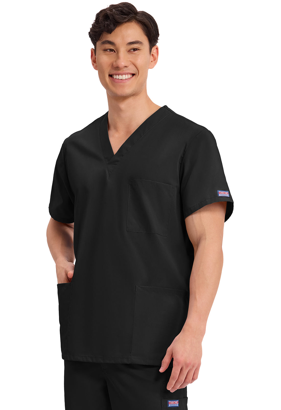 Unisex V-hals top met traditionele pasvorm en borstzak WWE4876