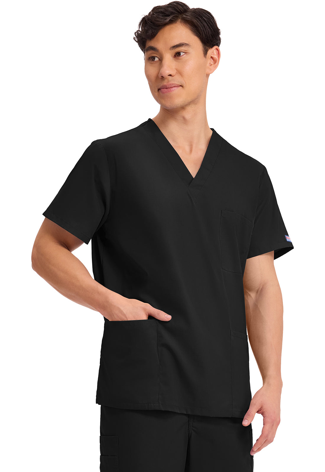 Unisex V-hals top met traditionele pasvorm en borstzak WWE4876