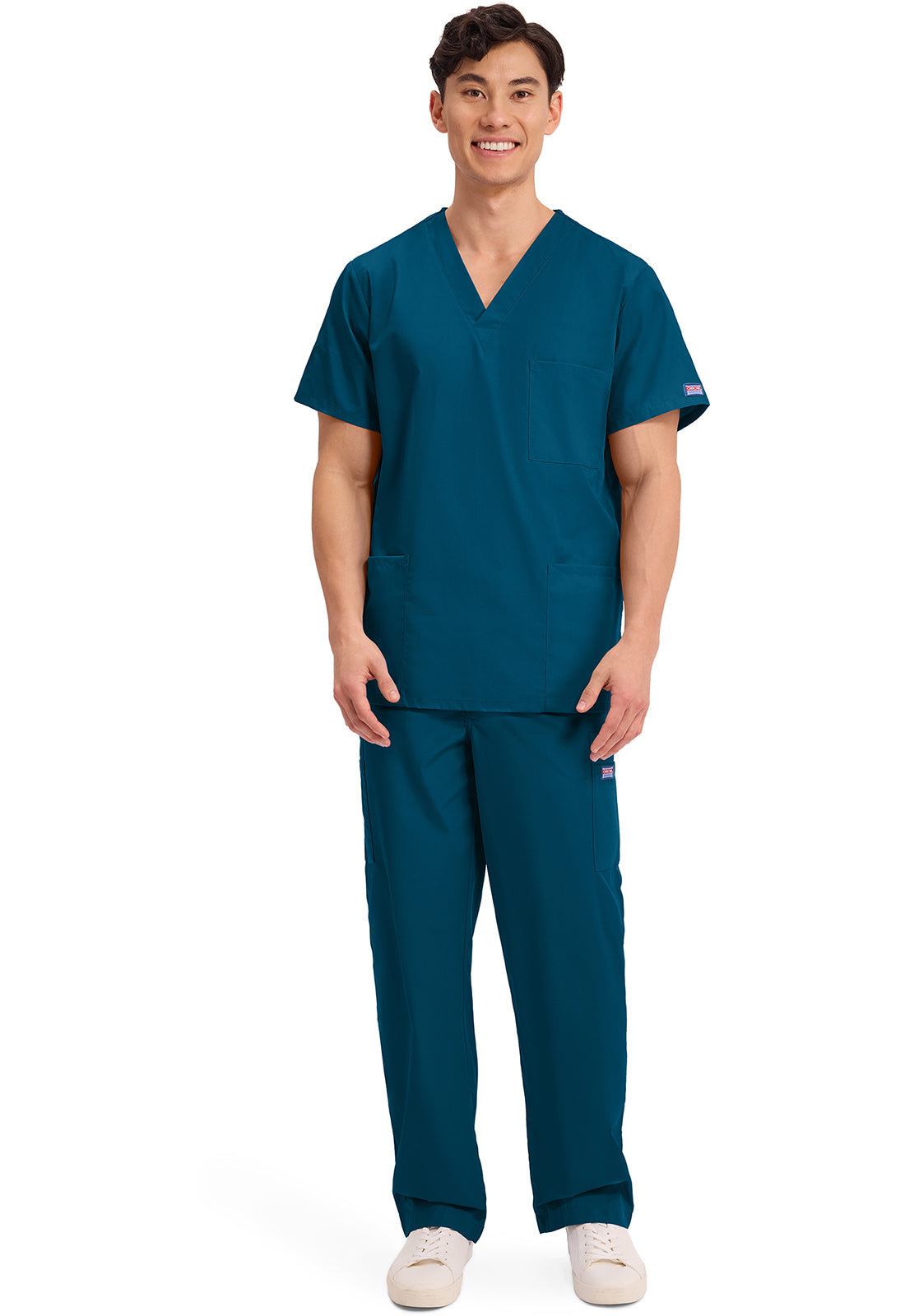 Unisex V-hals top met traditionele pasvorm en borstzak WWE4876