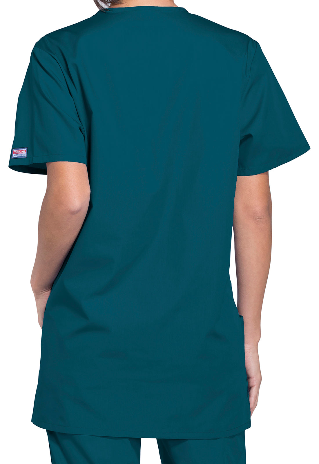 Unisex V-hals top met traditionele pasvorm en borstzak WWE4876