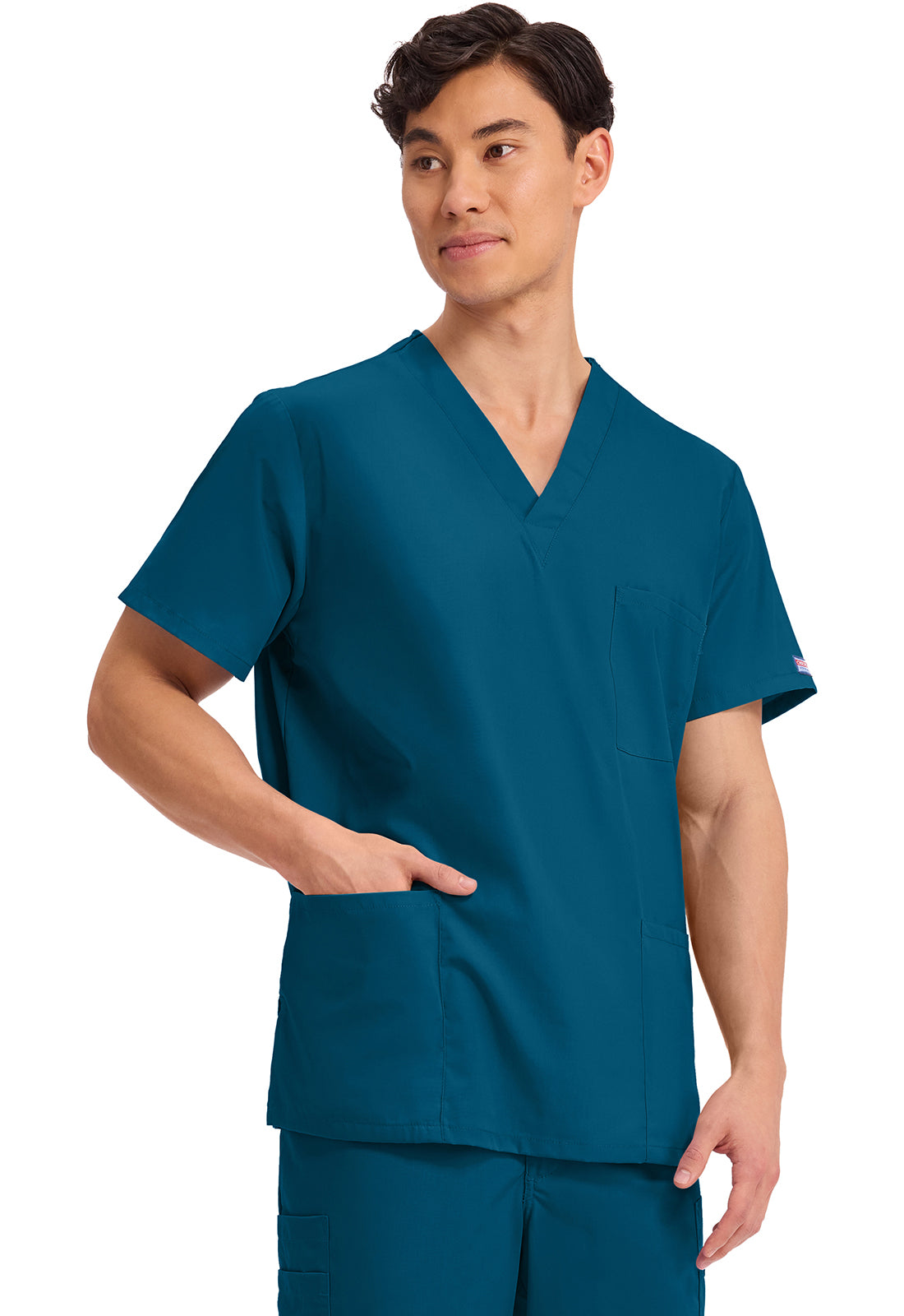 Unisex V-hals top met traditionele pasvorm en borstzak WWE4876