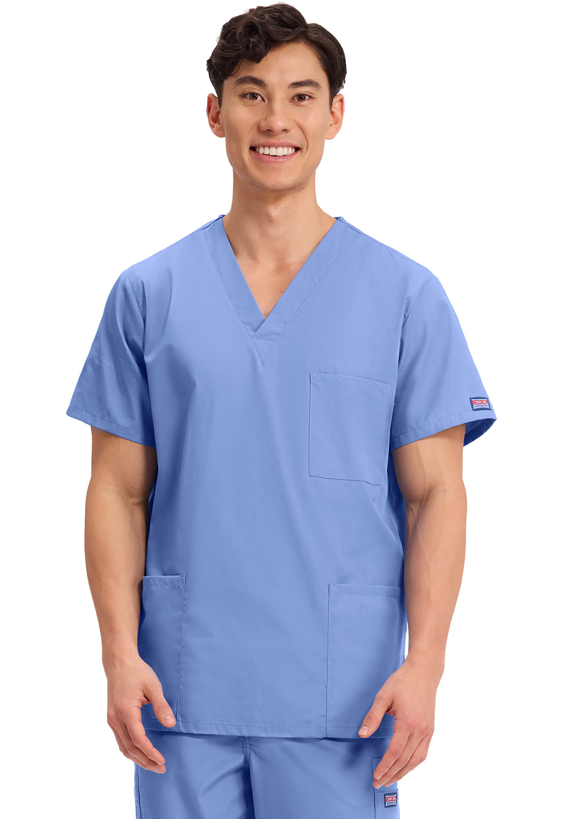 Unisex V-hals top met traditionele pasvorm en borstzak WWE4876