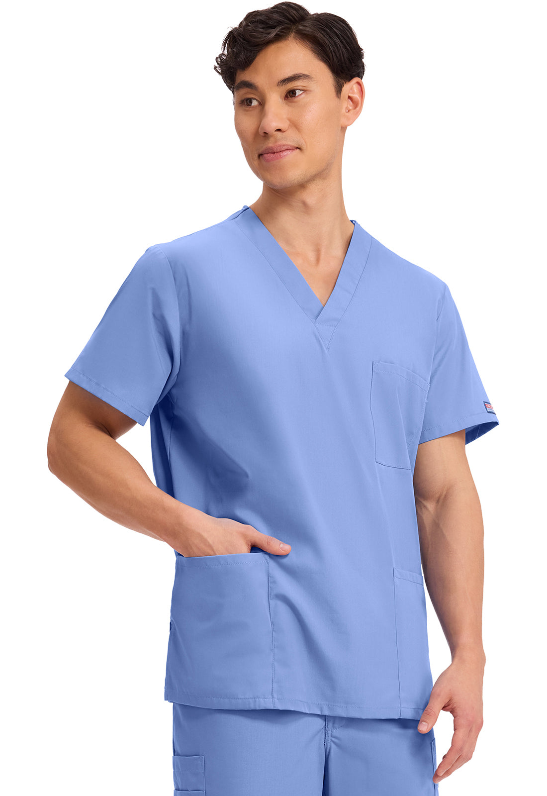 Unisex V-hals top met traditionele pasvorm en borstzak WWE4876