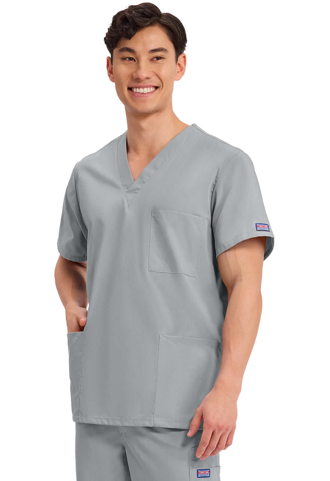 Unisex V-hals top met traditionele pasvorm en borstzak WWE4876