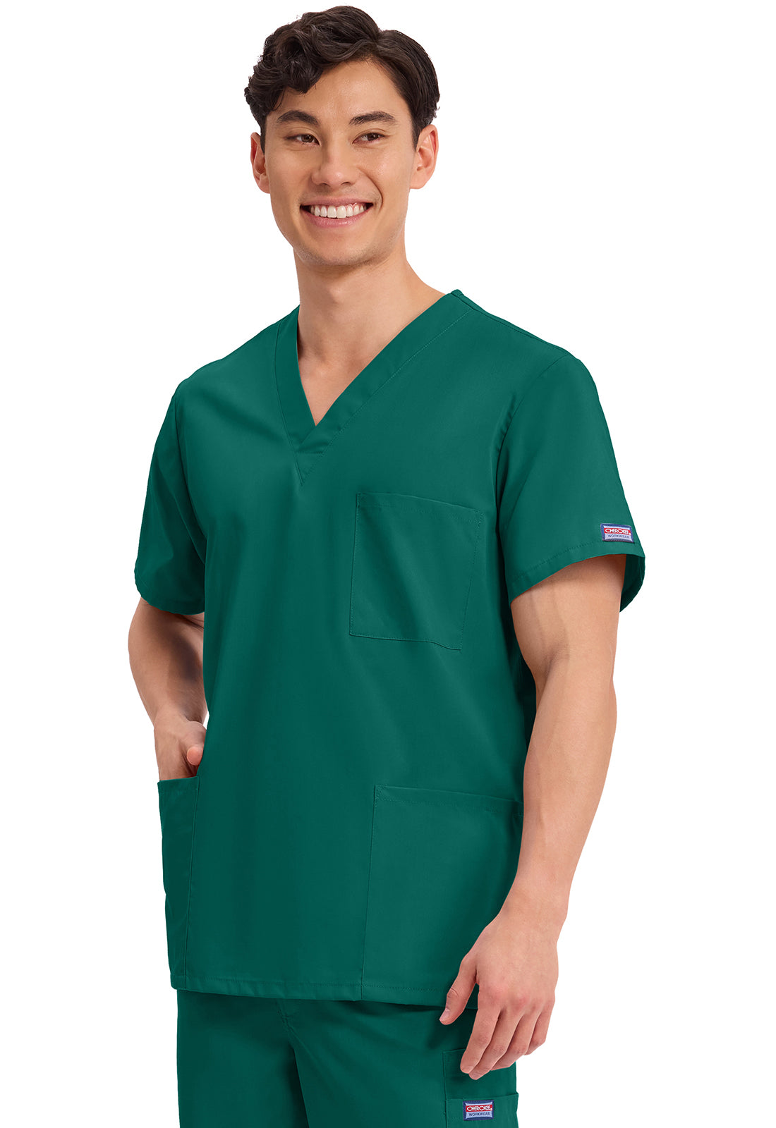 Unisex V-hals top met traditionele pasvorm en borstzak WWE4876