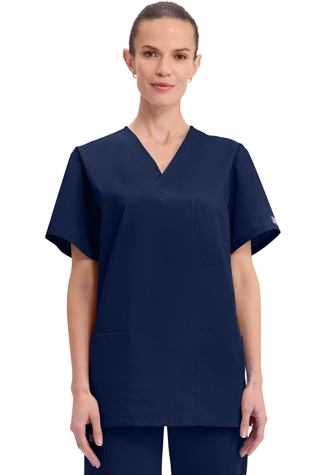 Unisex V-hals top met traditionele pasvorm en borstzak WWE4876