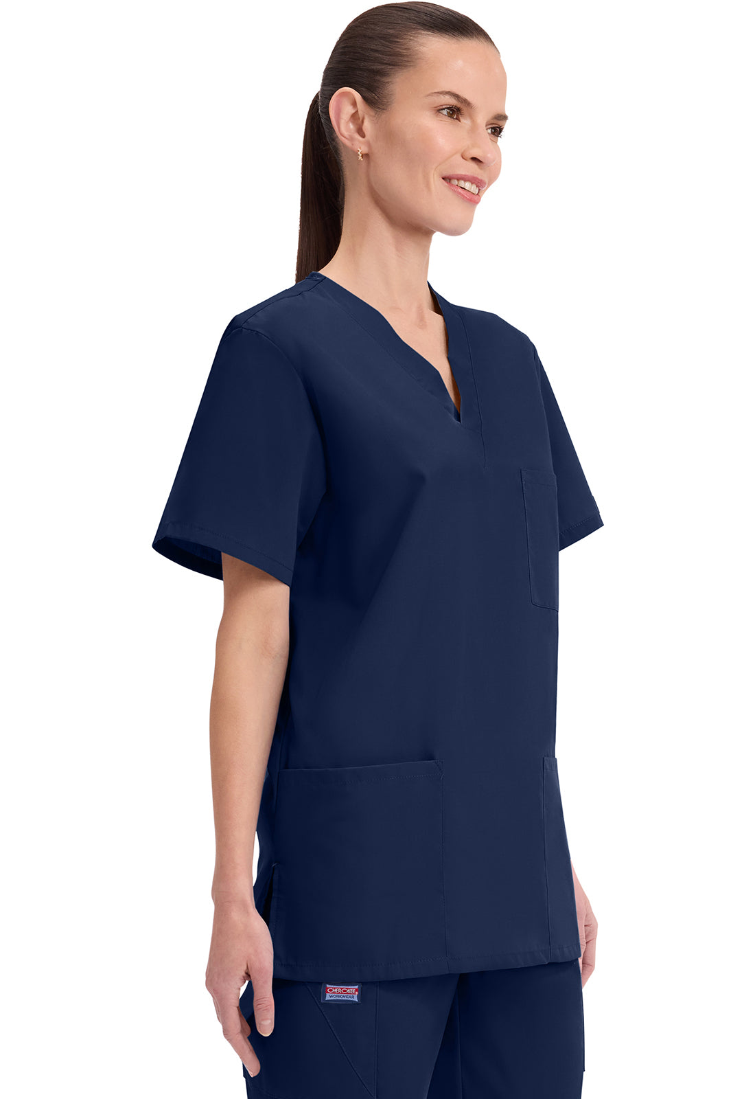 Unisex V-hals top met traditionele pasvorm en borstzak WWE4876
