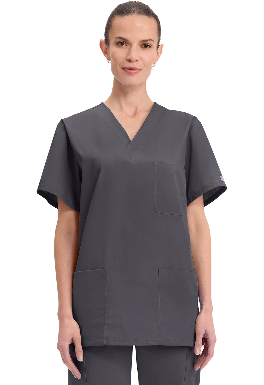 Unisex V-hals top met traditionele pasvorm en borstzak WWE4876