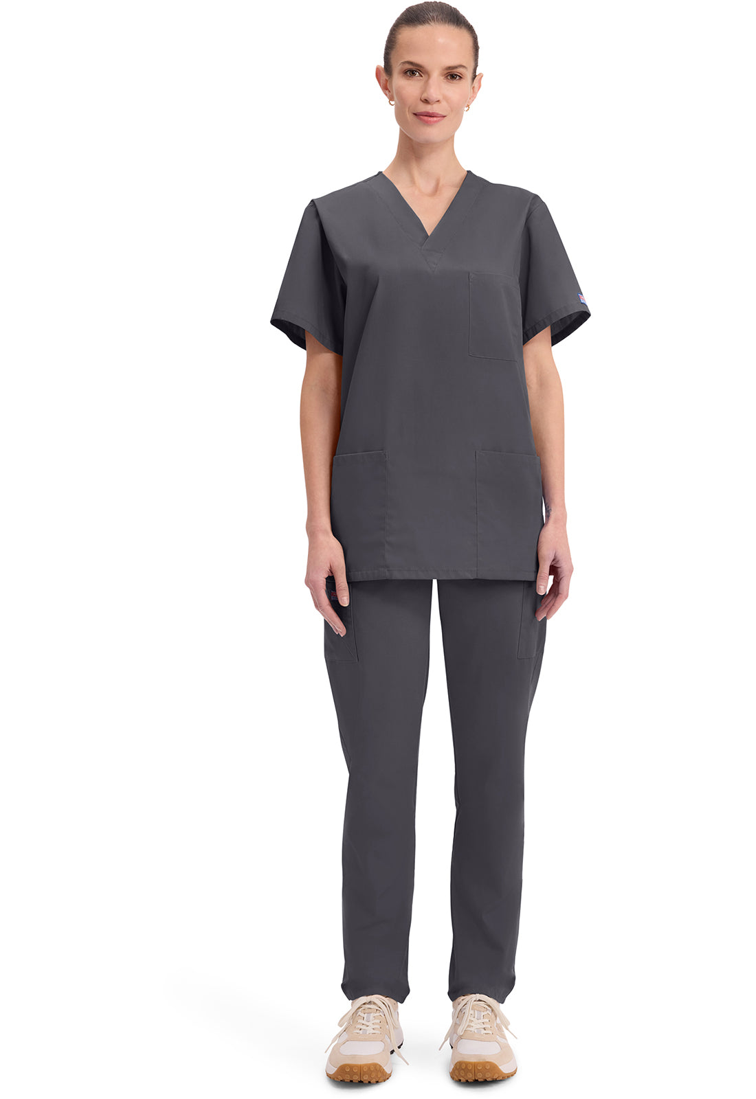 Unisex V-hals top met traditionele pasvorm en borstzak WWE4876