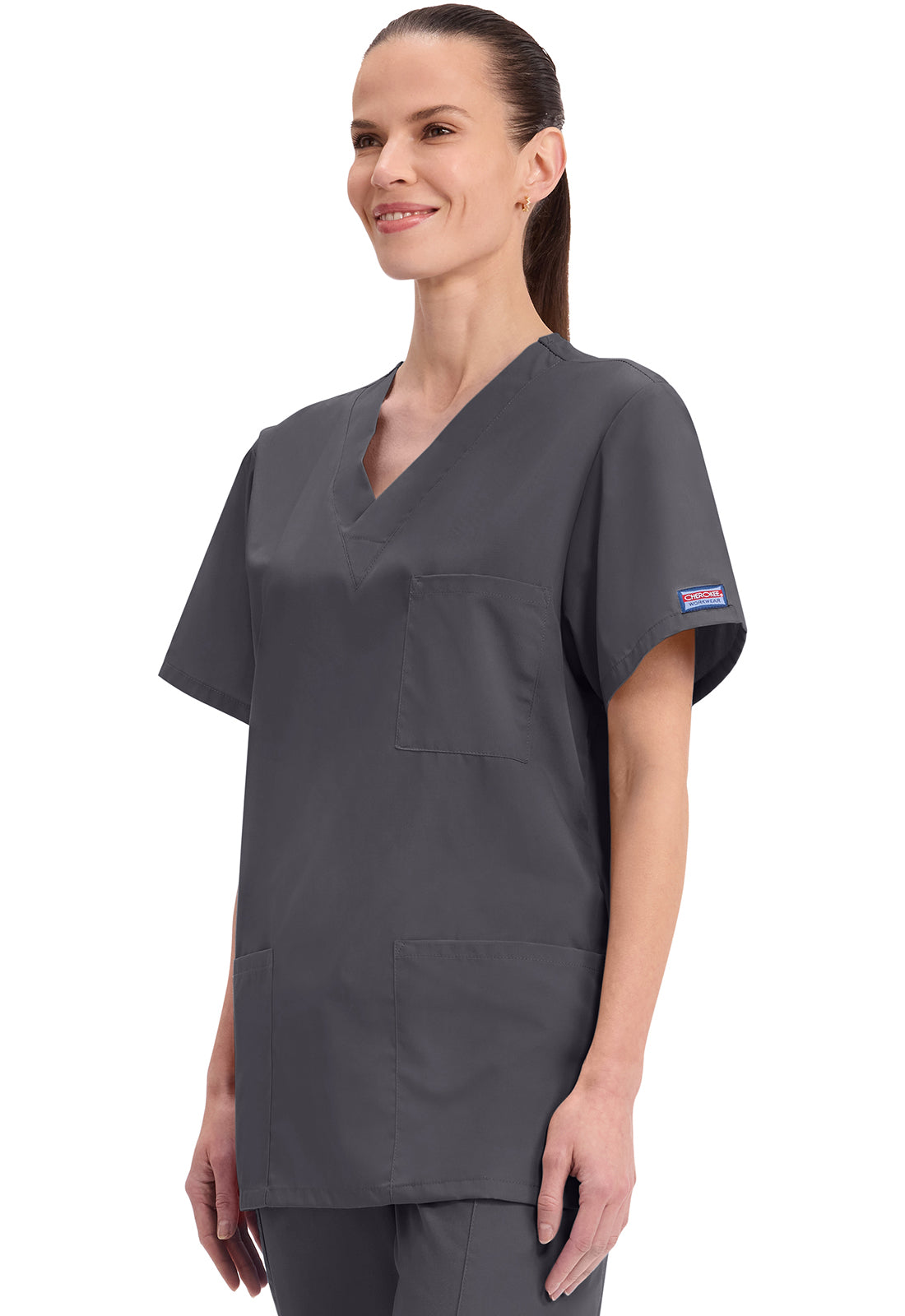 Unisex V-hals top met traditionele pasvorm en borstzak WWE4876