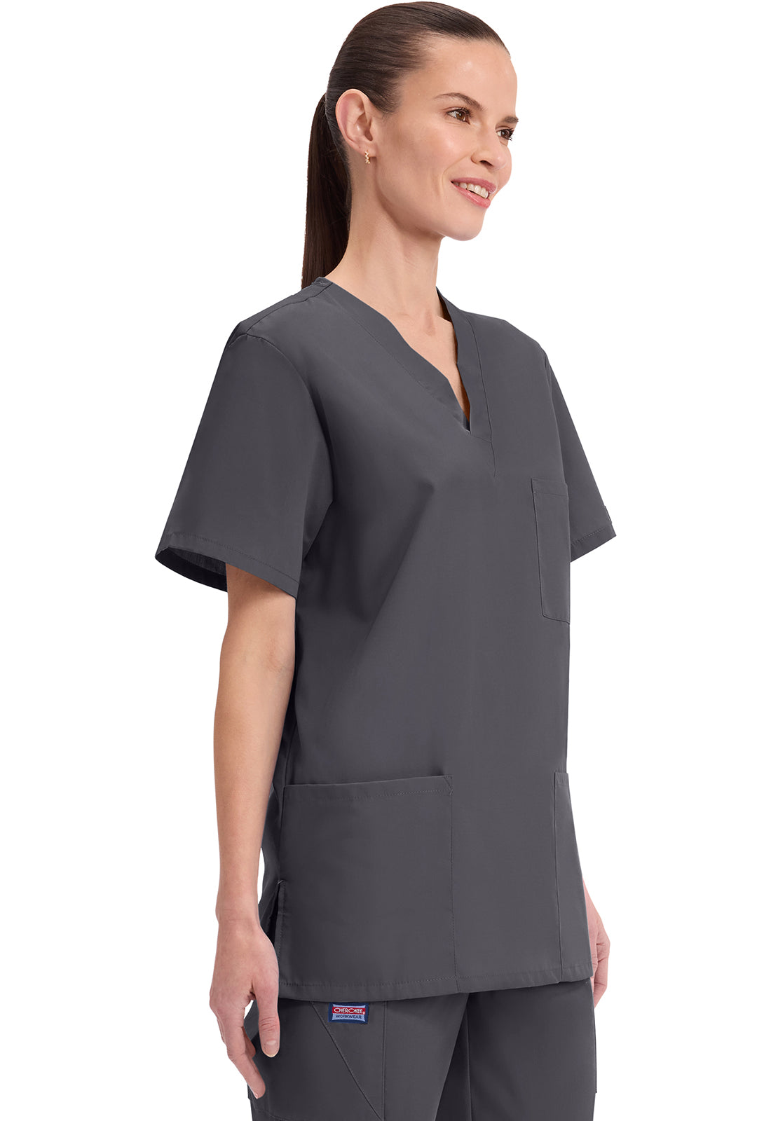 Unisex V-hals top met traditionele pasvorm en borstzak WWE4876