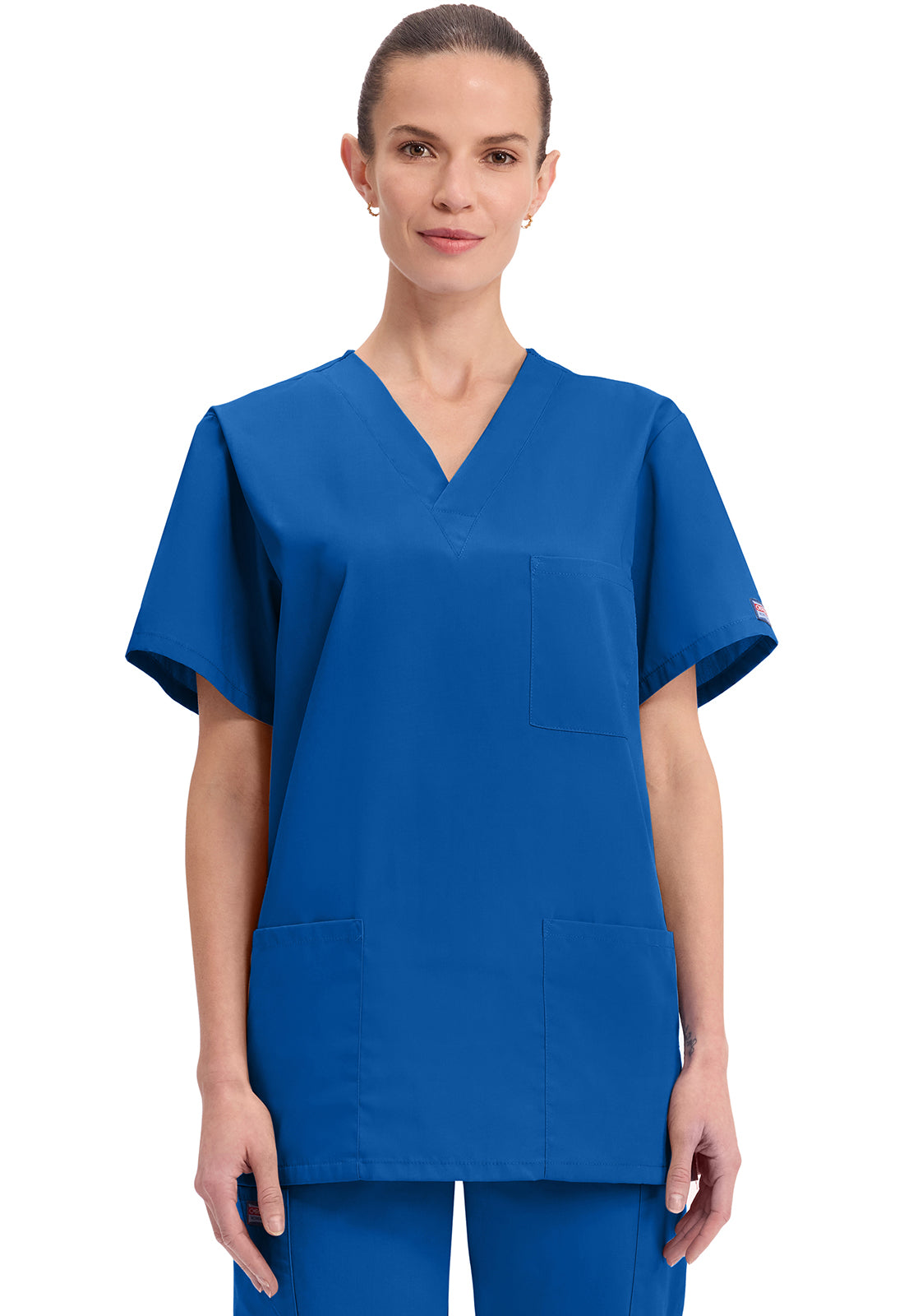 Unisex V-hals top met traditionele pasvorm en borstzak WWE4876