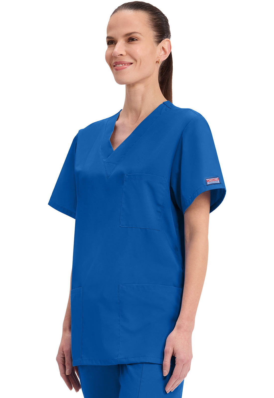 Unisex V-hals top met traditionele pasvorm en borstzak WWE4876