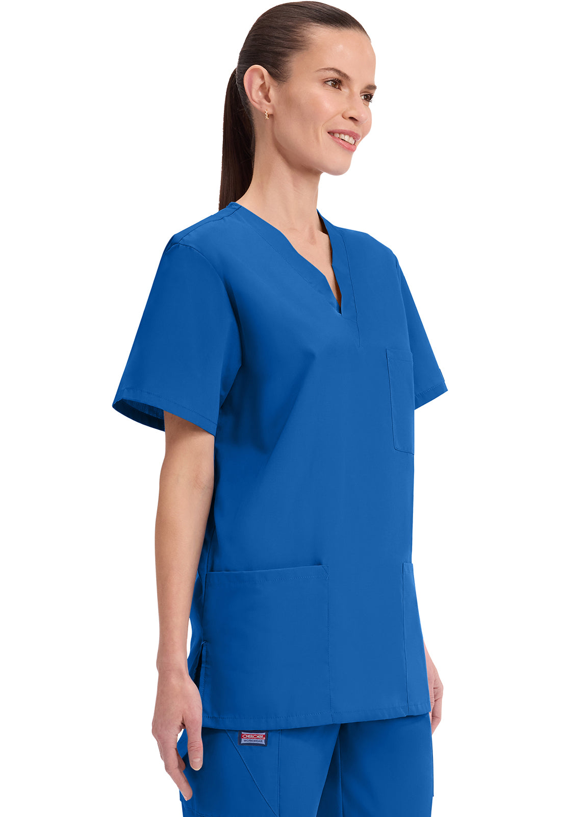 Unisex V-hals top met traditionele pasvorm en borstzak WWE4876