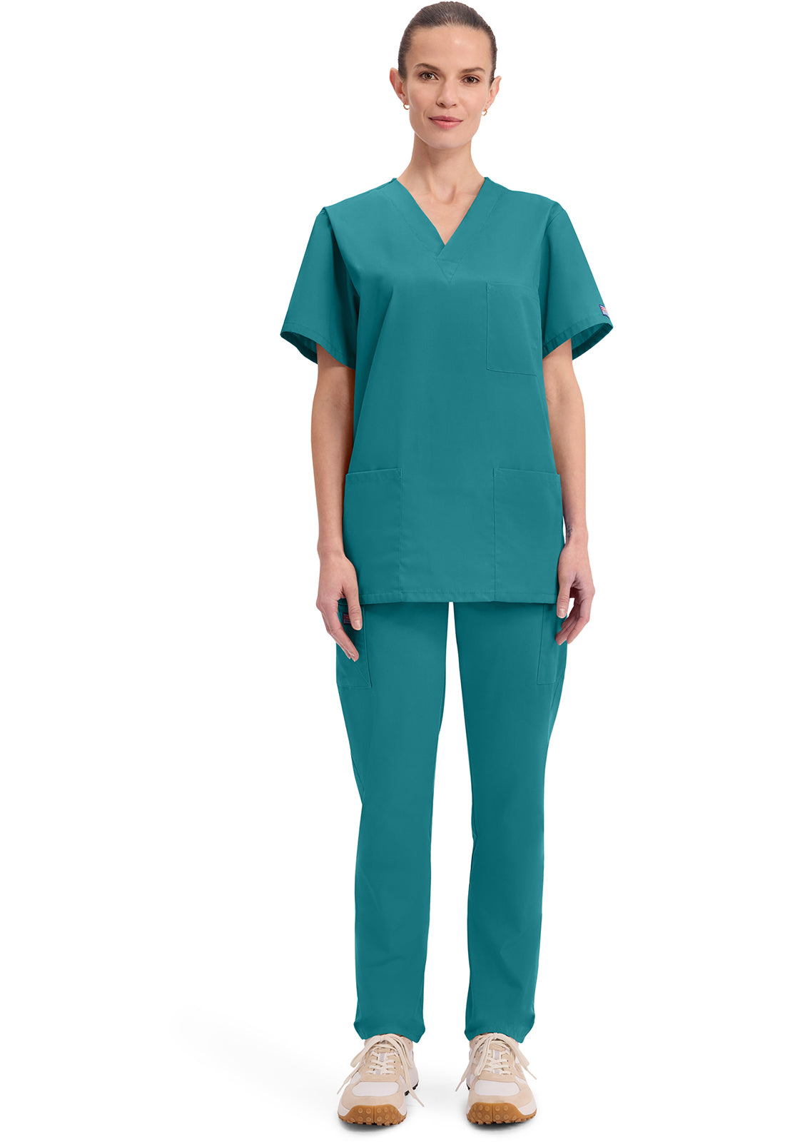 Unisex V-hals top met traditionele pasvorm en borstzak WWE4876