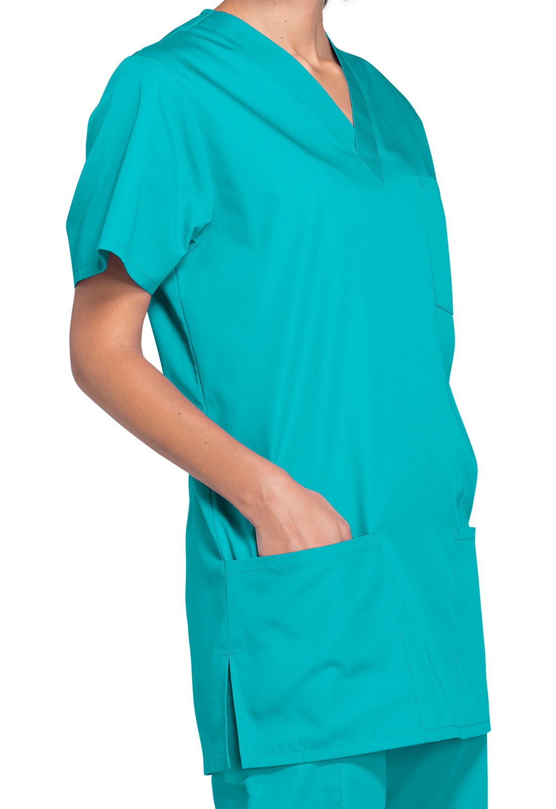 Unisex V-hals top met traditionele pasvorm en borstzak WWE4876