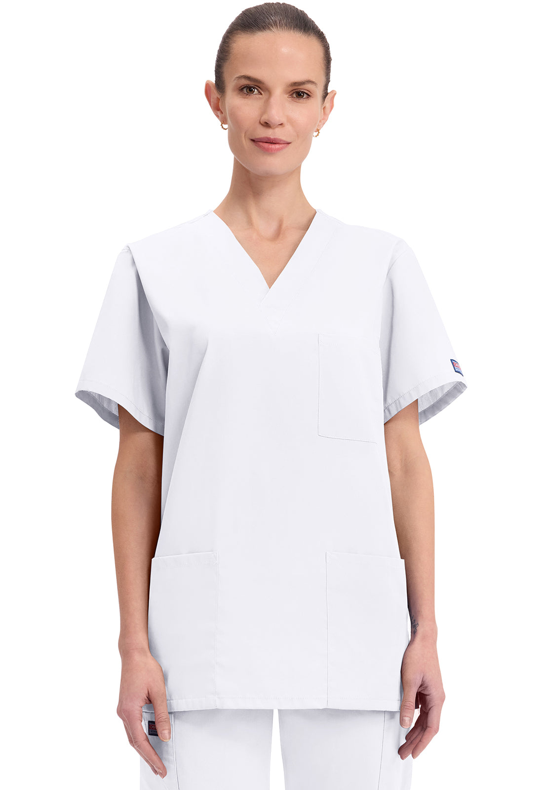 Unisex V-hals top met traditionele pasvorm en borstzak WWE4876