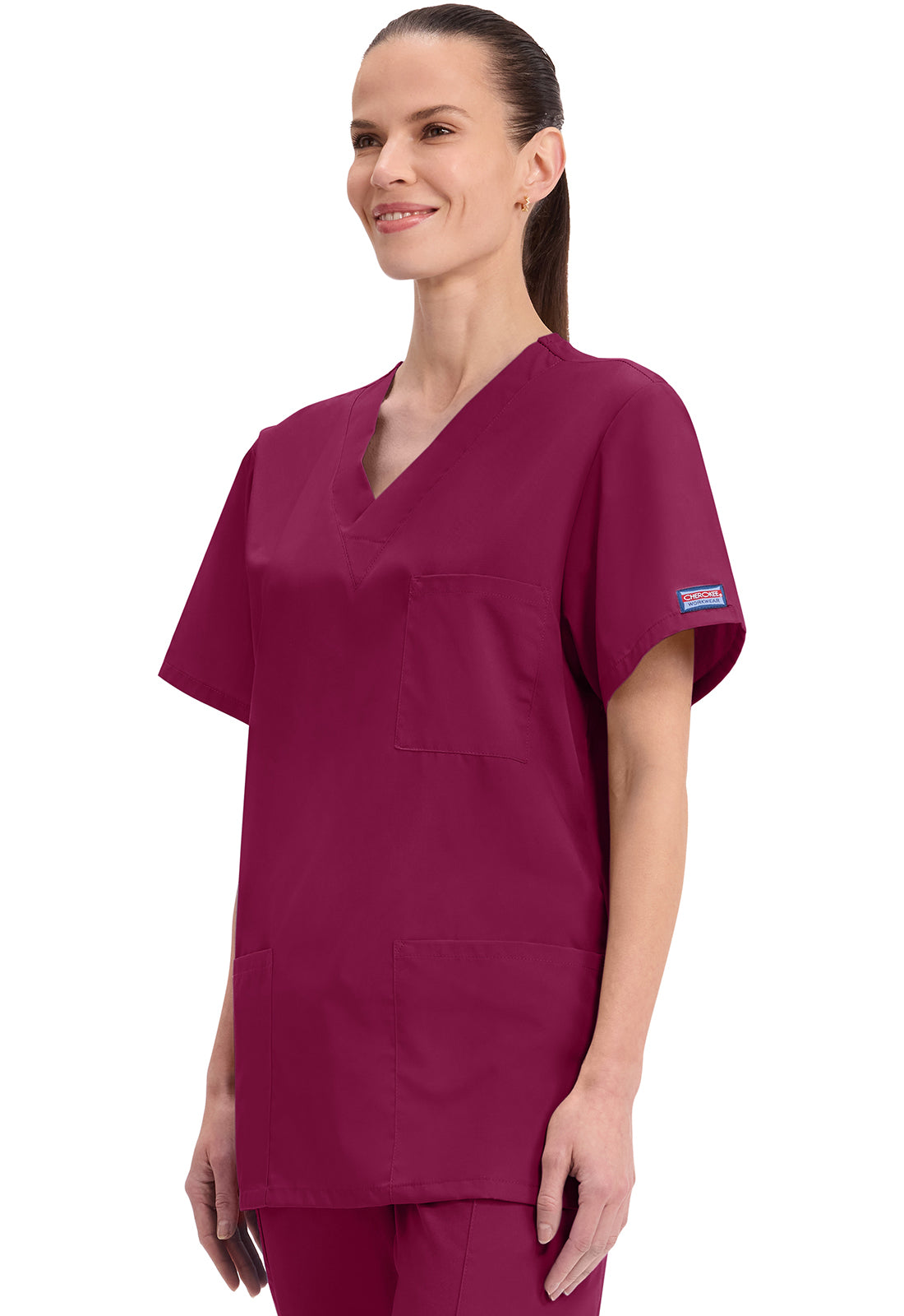 Unisex V-hals top met traditionele pasvorm en borstzak WWE4876