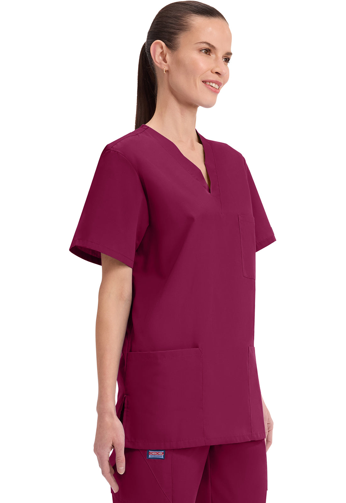 Unisex V-hals top met traditionele pasvorm en borstzak WWE4876