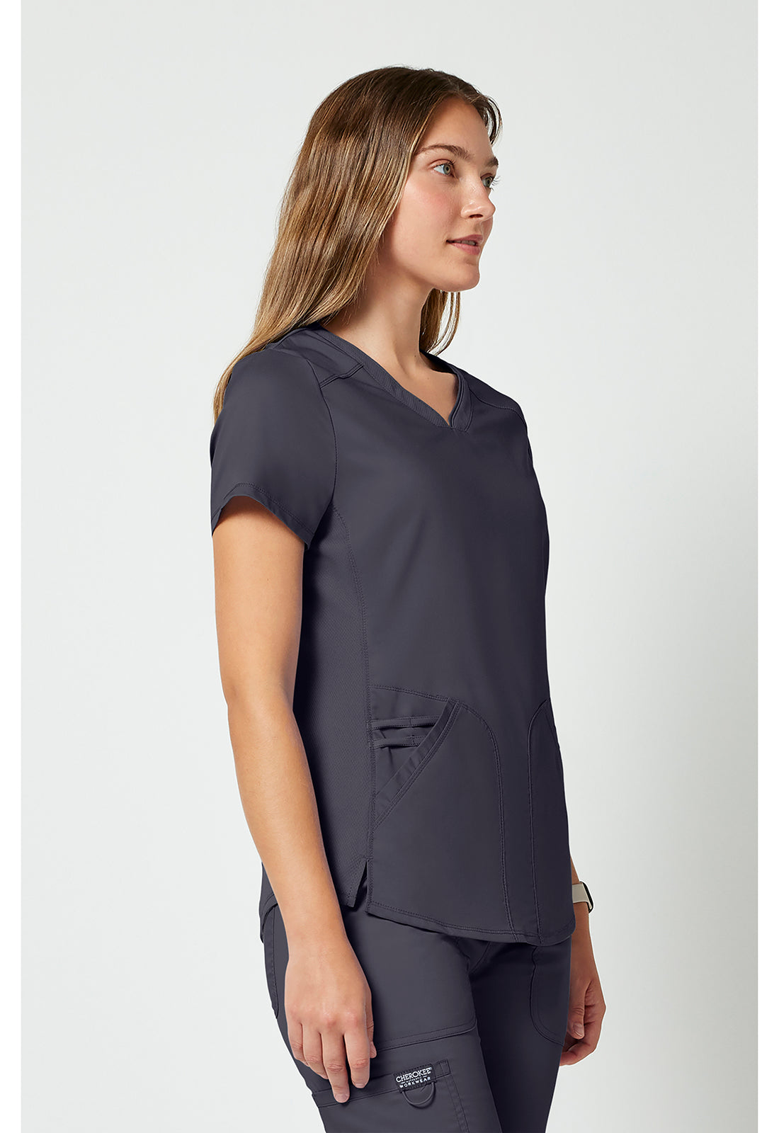 Top met V-hals met mesh details en 2-way stretch WWE601